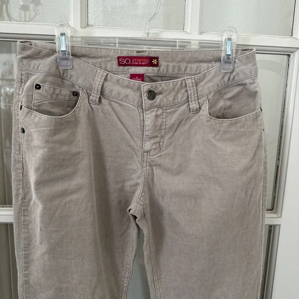 Corduroy Pants Flare Juniors 11 Beige Stretch - Picture 2 of 14